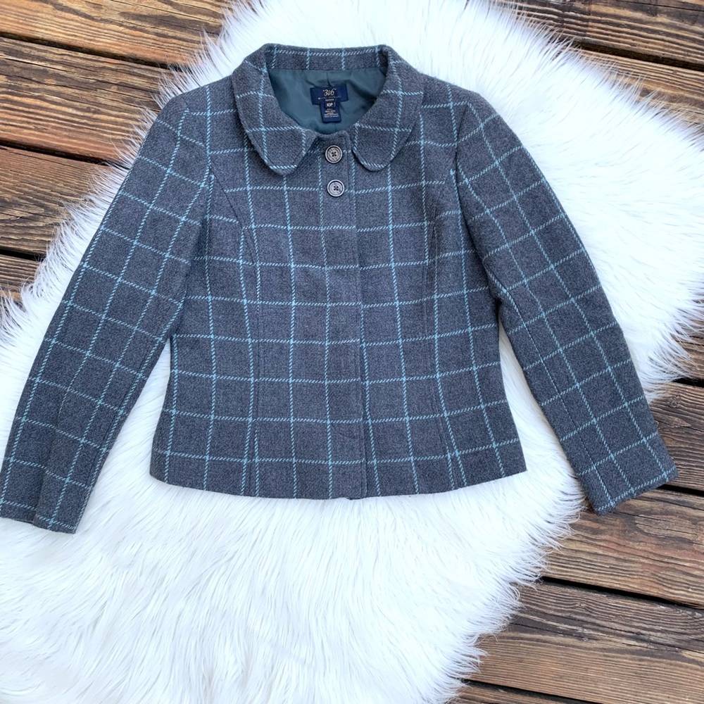 346 Brooks Brothers Women’s 100% Wool Windowpane Peter Pan Collar Blazer 10P